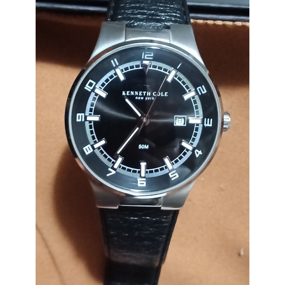 Kenneth Cole KC1366 Black Dial Stainless Steel Case Black Leather Strap Watch